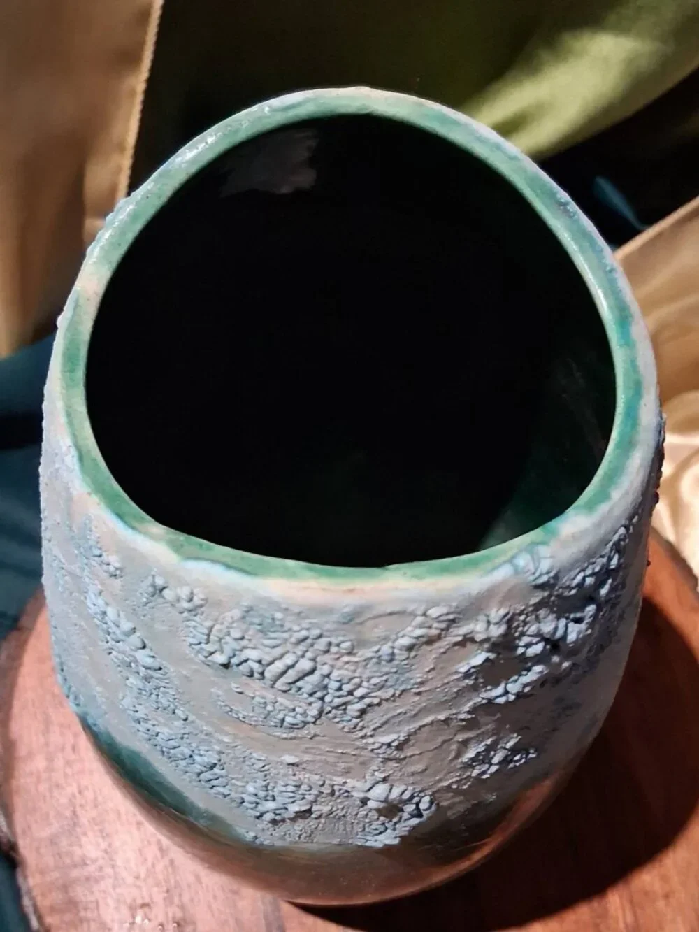 Mid-Century Modern Style studio pottery vase featuring a dramatic crater glaze.